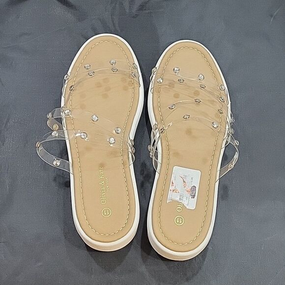 BRAND NEW OLIVIA &KATE STUDDED CLEAR MULTI-STRAP SLIP-ON WOMEN"S SANDAL - Picture 6 of 12